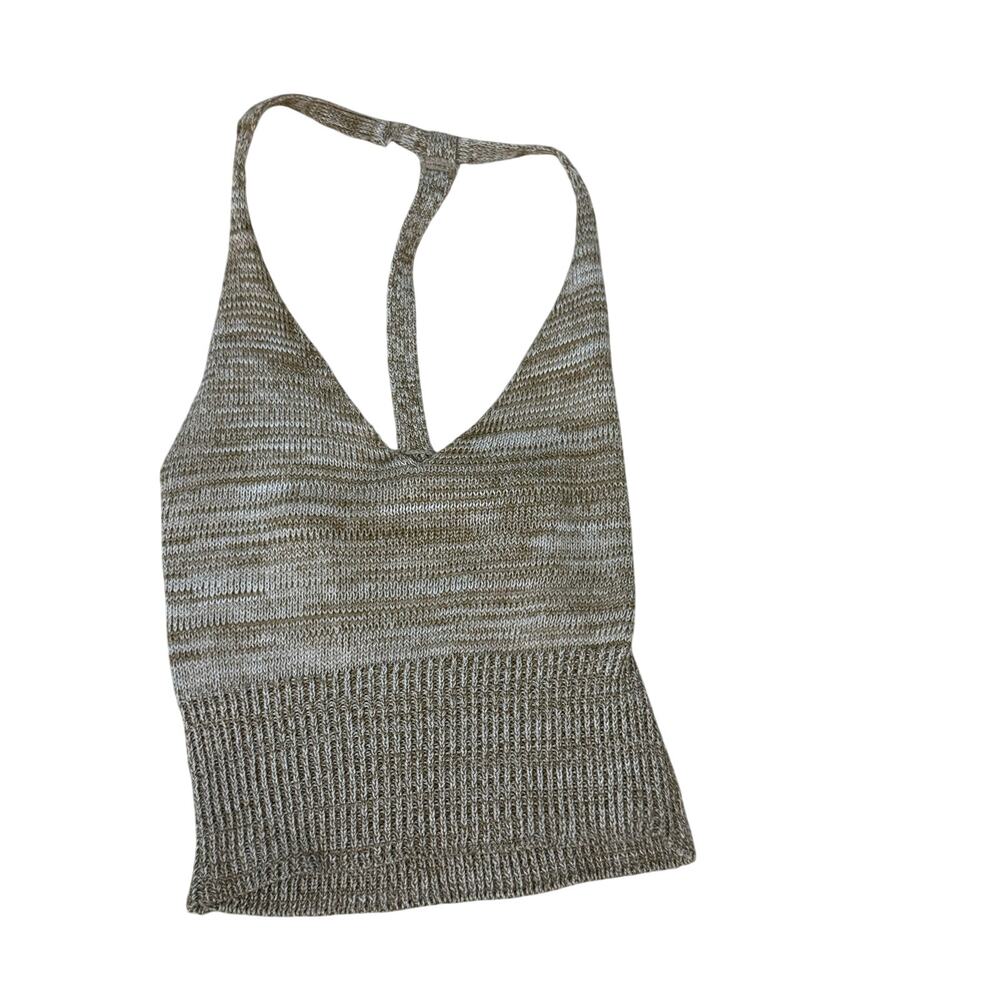 Sans Souci Knit Halter Tank Top Size S Beige Stripe Y2K
